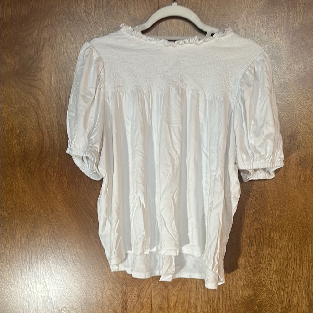 LOFT White Ruffled Puff Sleeve Blouse